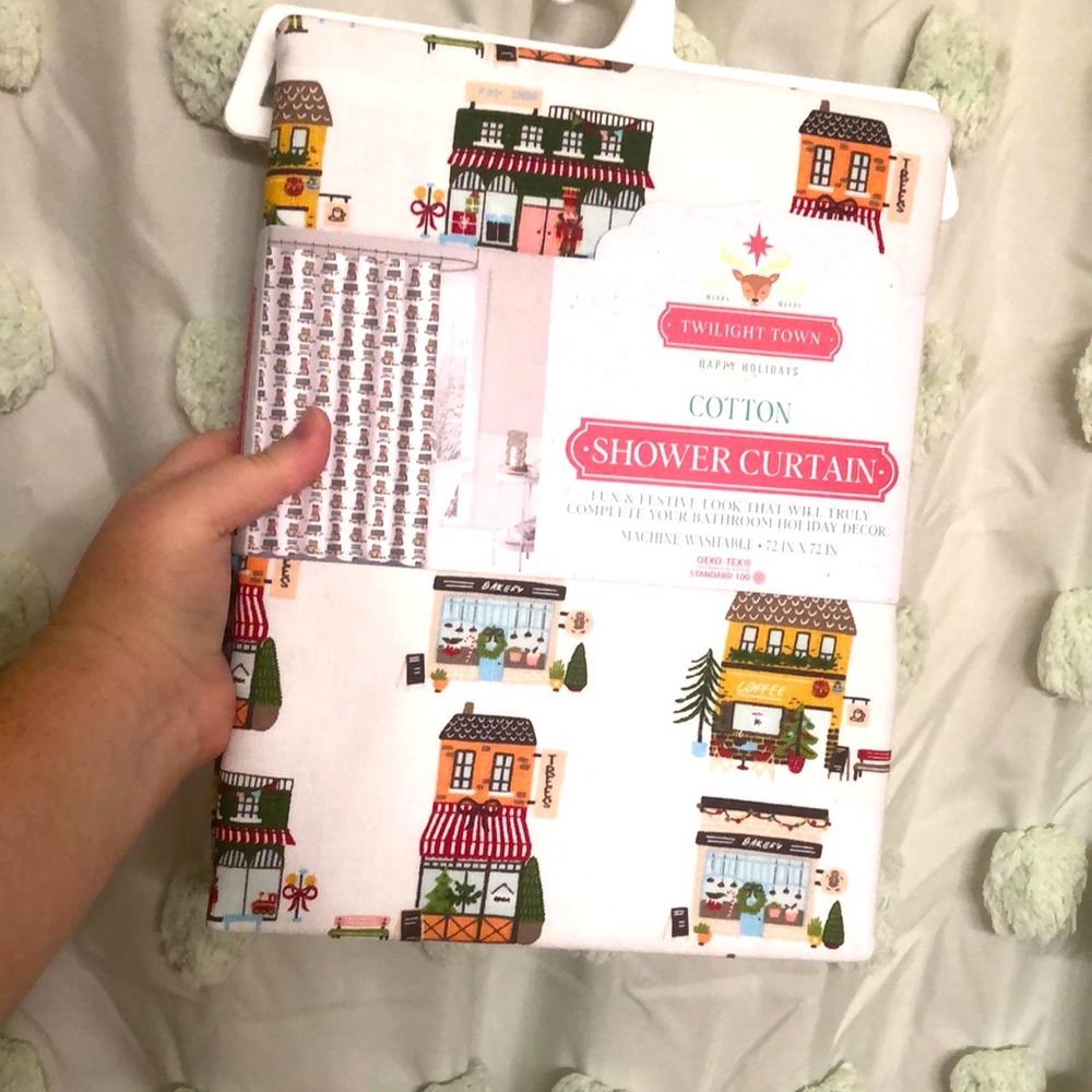 Twilight Town Festive Village houses shower curtain. New !
